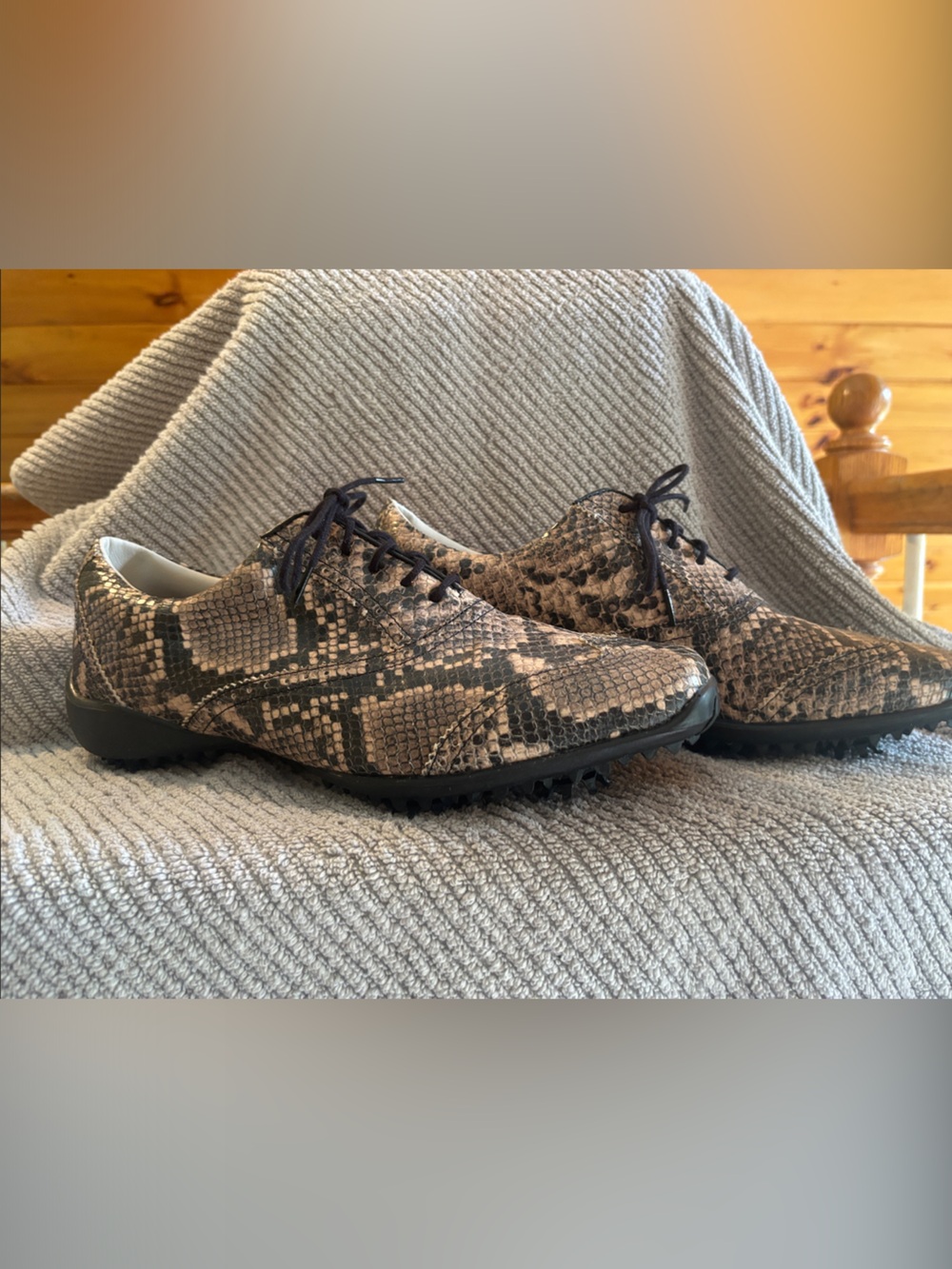 FootJoy Women's Snake-Print Golf Sneakers in Brown and Black